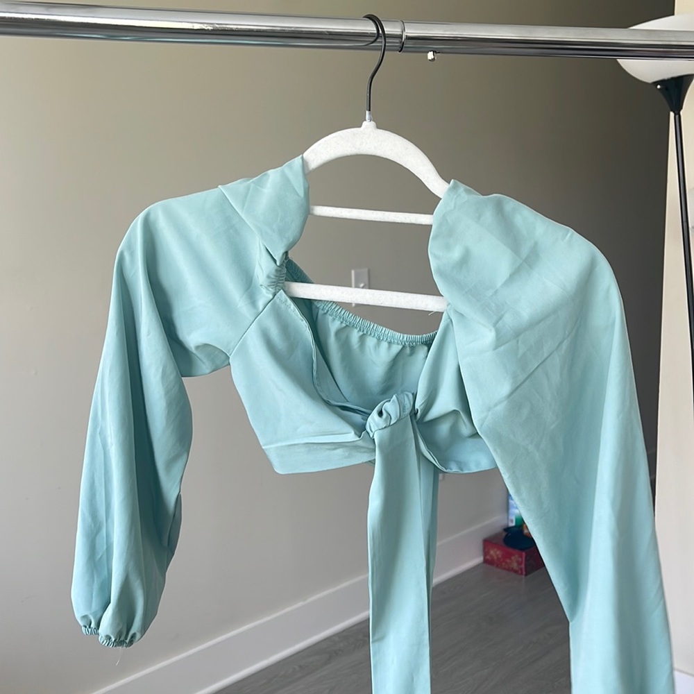 Front Tie Teal Shirt